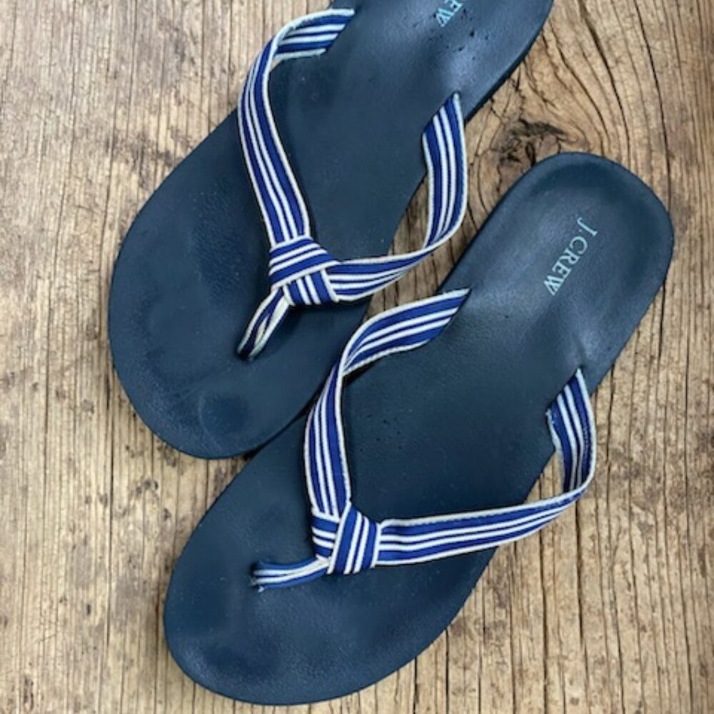J Crew Navy Ribbon Flip Flops